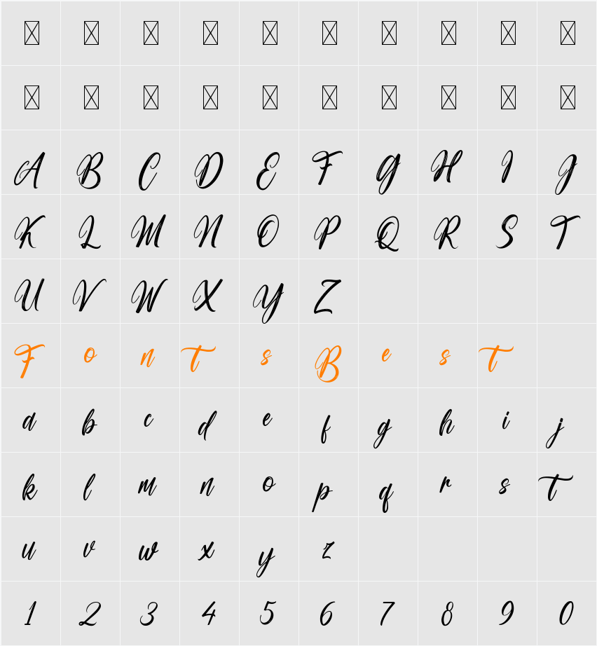 Brushell Silhouette Character Map