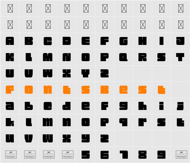 Mirage Bold Free Character Map