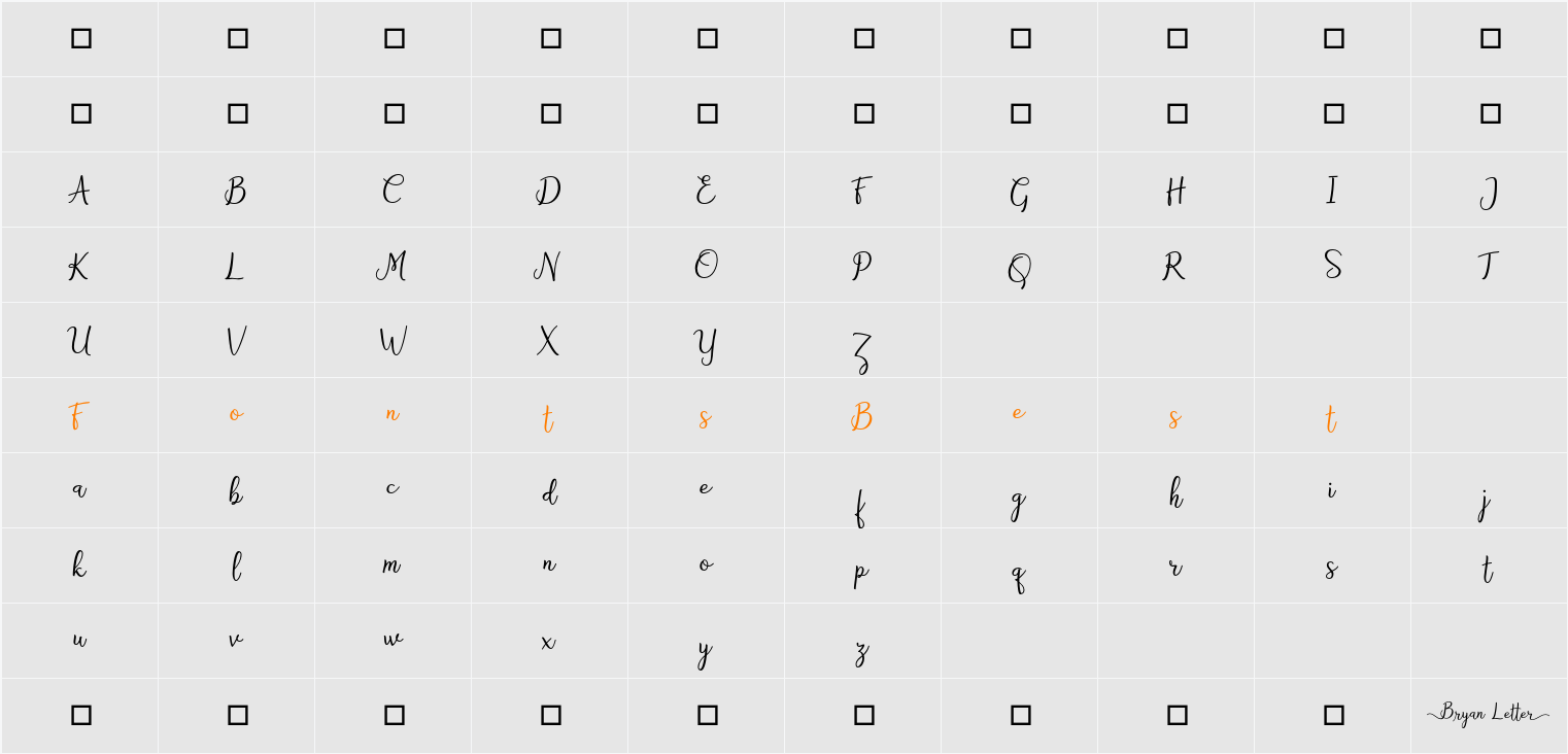 Bryan Letter Character Map