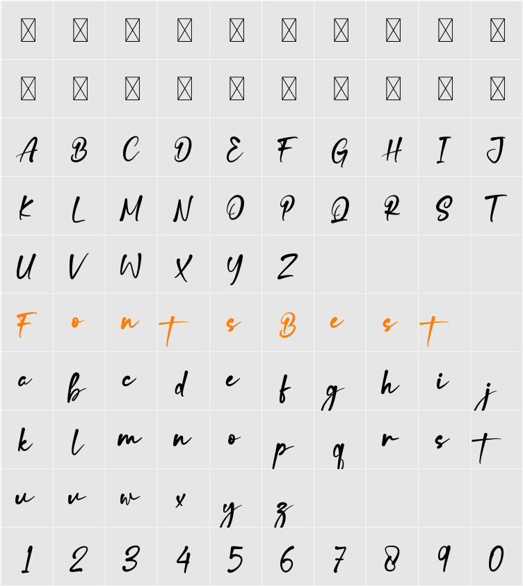 Belliones Character Map