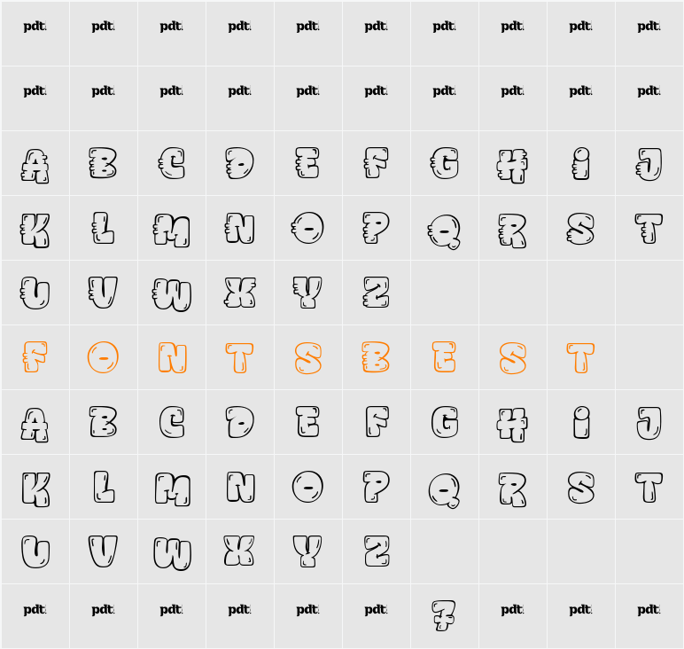 AMEX HUICK Outline Light Character Map