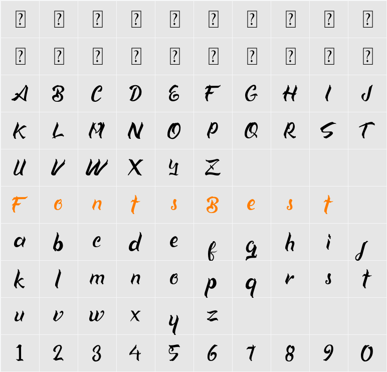 Xavia Script Character Map