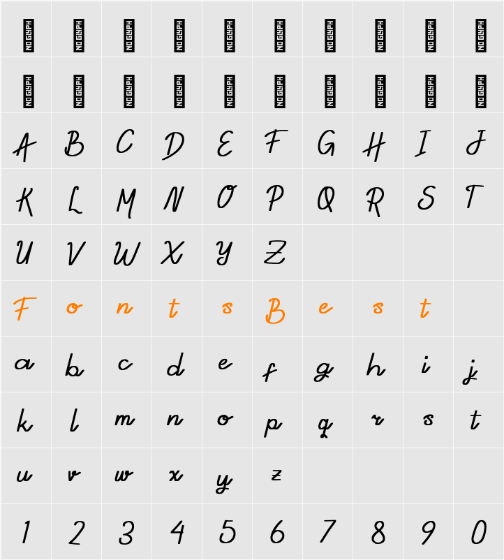 Melastike Personal Use Character Map