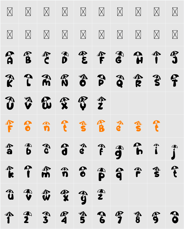 Sandy Toes Umbrella Character Map