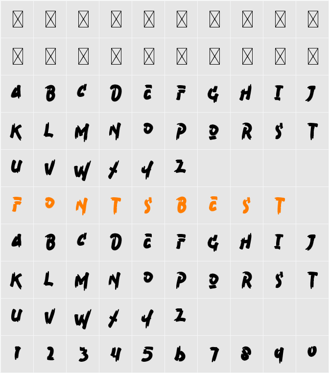 Ace Nova Brush Character Map