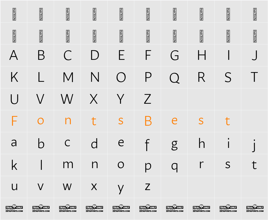 Ambra Sans Text Trial Book Character Map