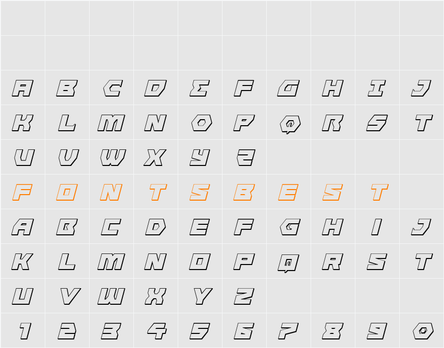Cyberform 3D Italic Character Map