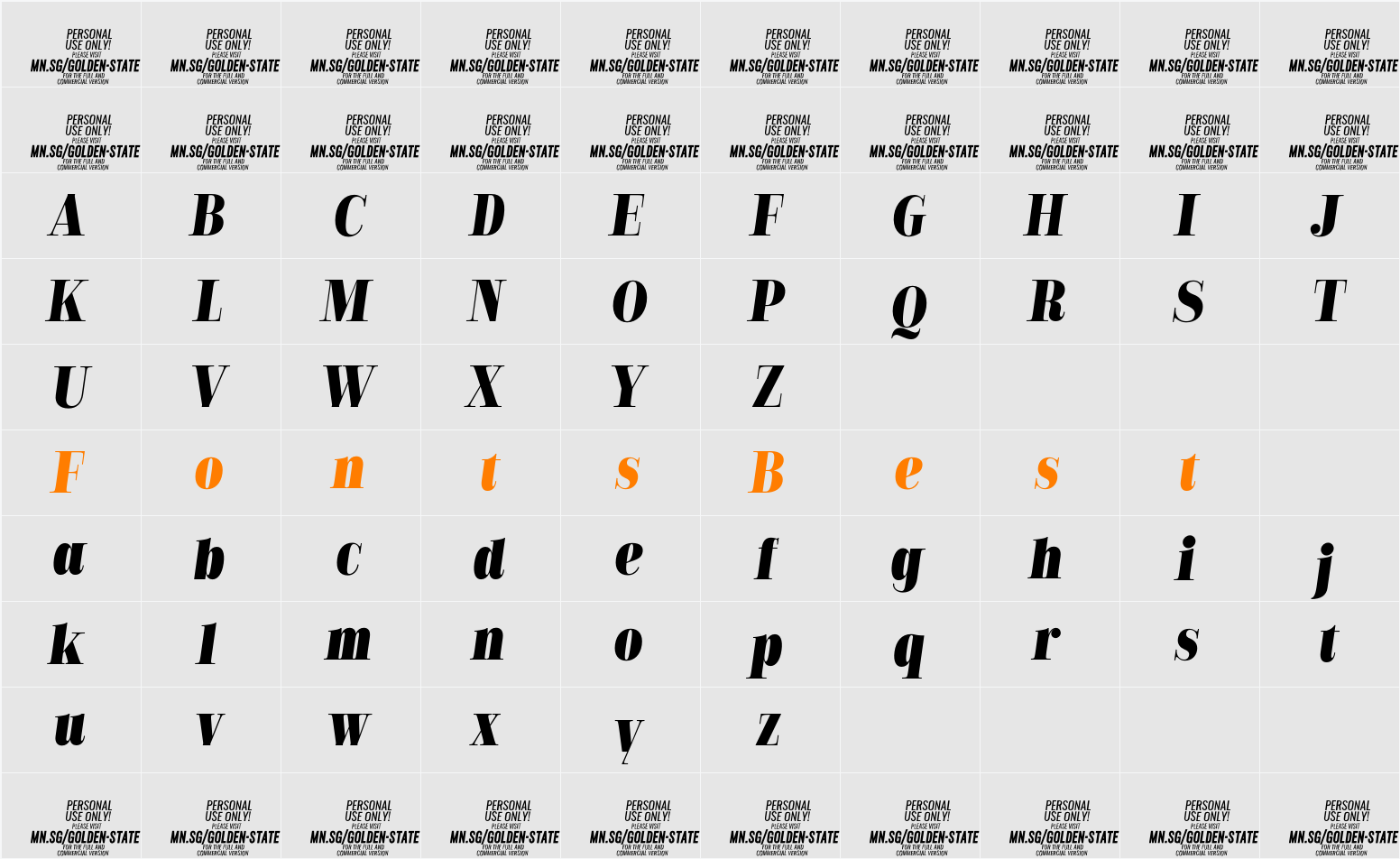 Golden State Serif PERSONAL Black Character Map