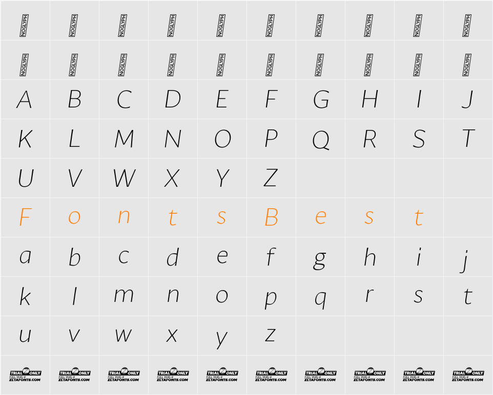 Ambra Sans Trial Light Character Map