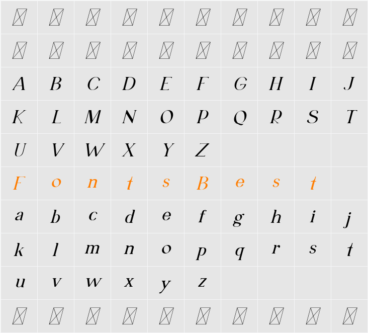 CF Ellara Domian Thin Ita Character Map