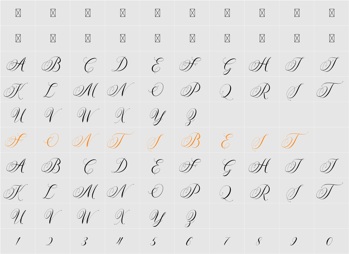 AURA LUXESS Calligraphy Character Map