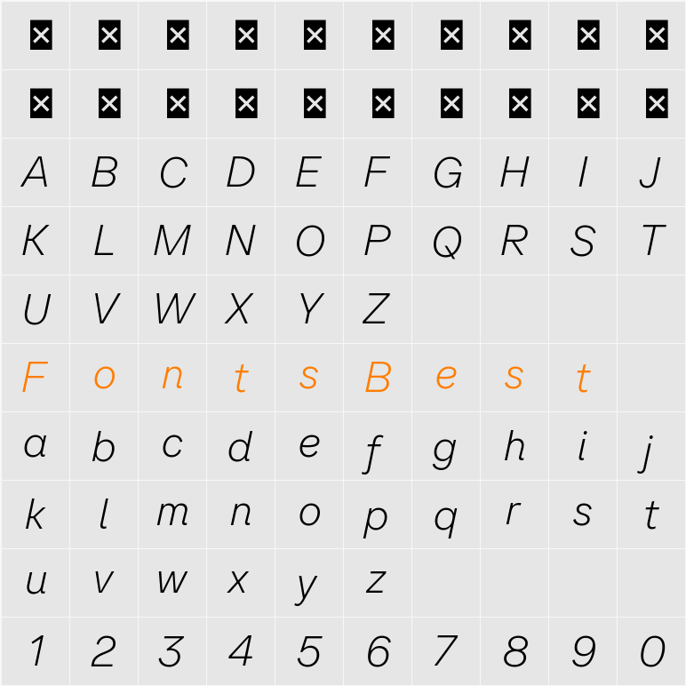 SFT Ritam Sans TRIAL ExLight Character Map