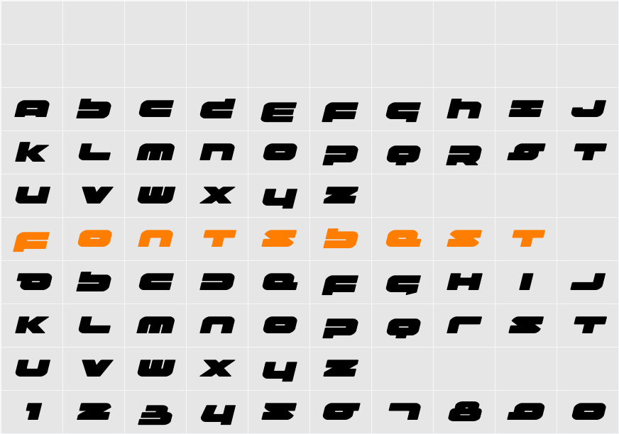 Delmoto Expanded Italic Character Map