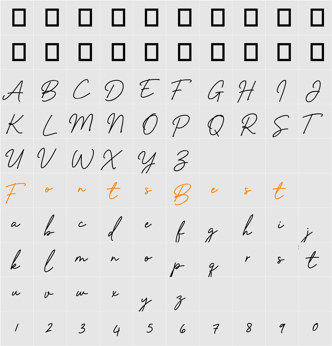Felicity Bonham DEMO! DEMO! Character Map