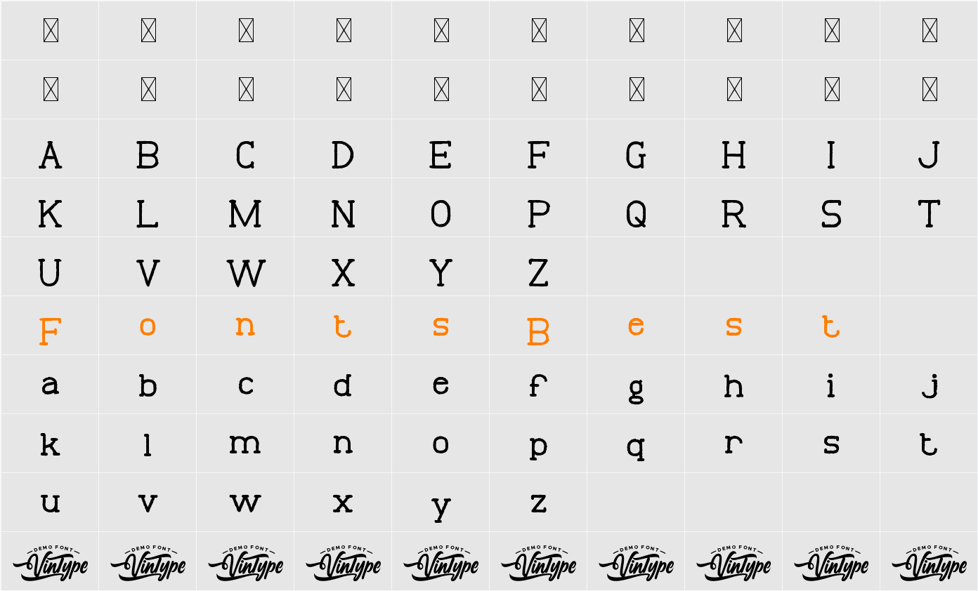 Typewriterz Demo Character Map