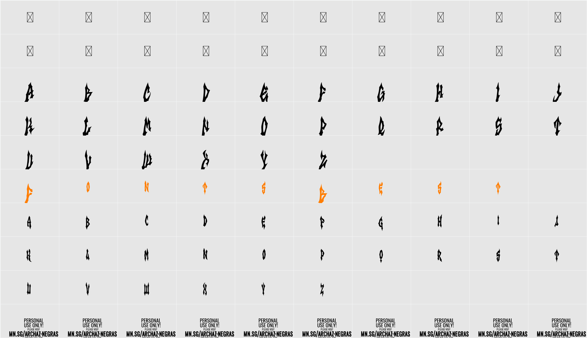 Archaz Negras PERSONAL USE Character Map