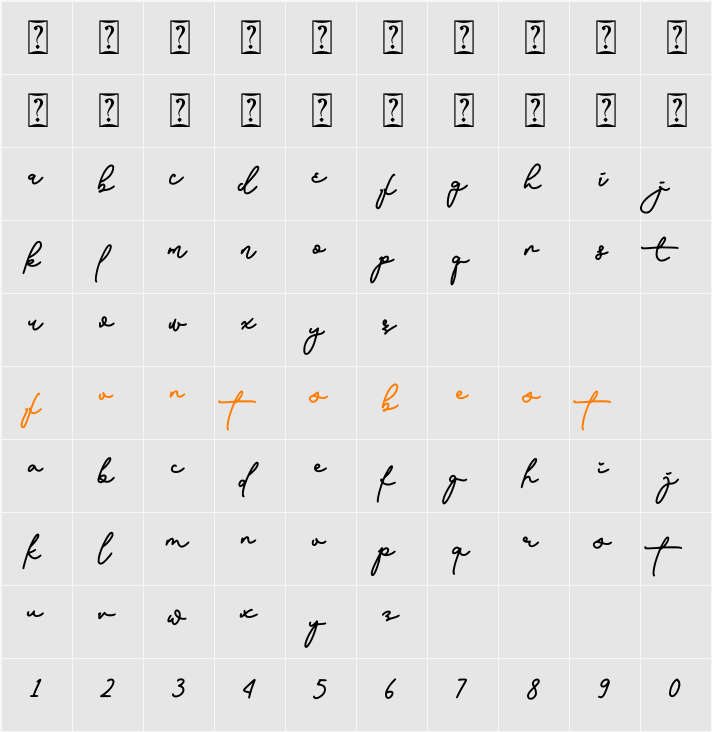 Glitter Winter Script Character Map