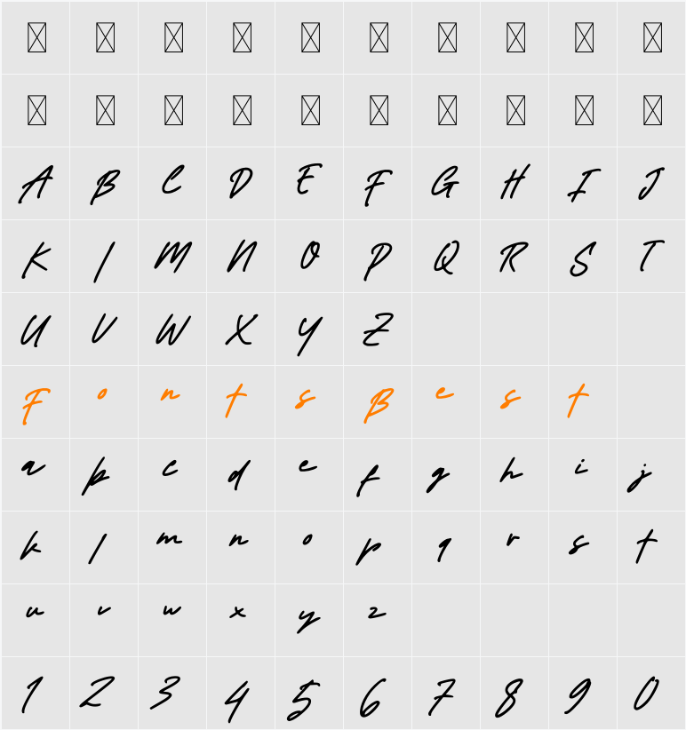 Almonde Character Map
