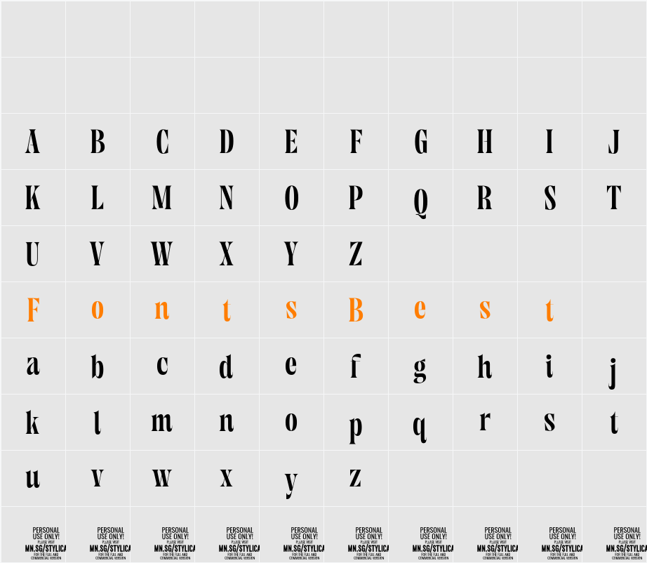 Stylica Headliner PERSONAL USE Character Map
