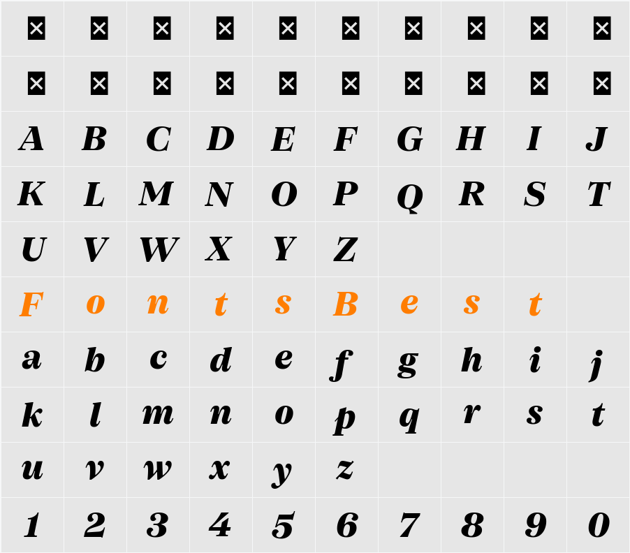 SFT Schrifted Serif TRIAL SH SH ExBd Character Map