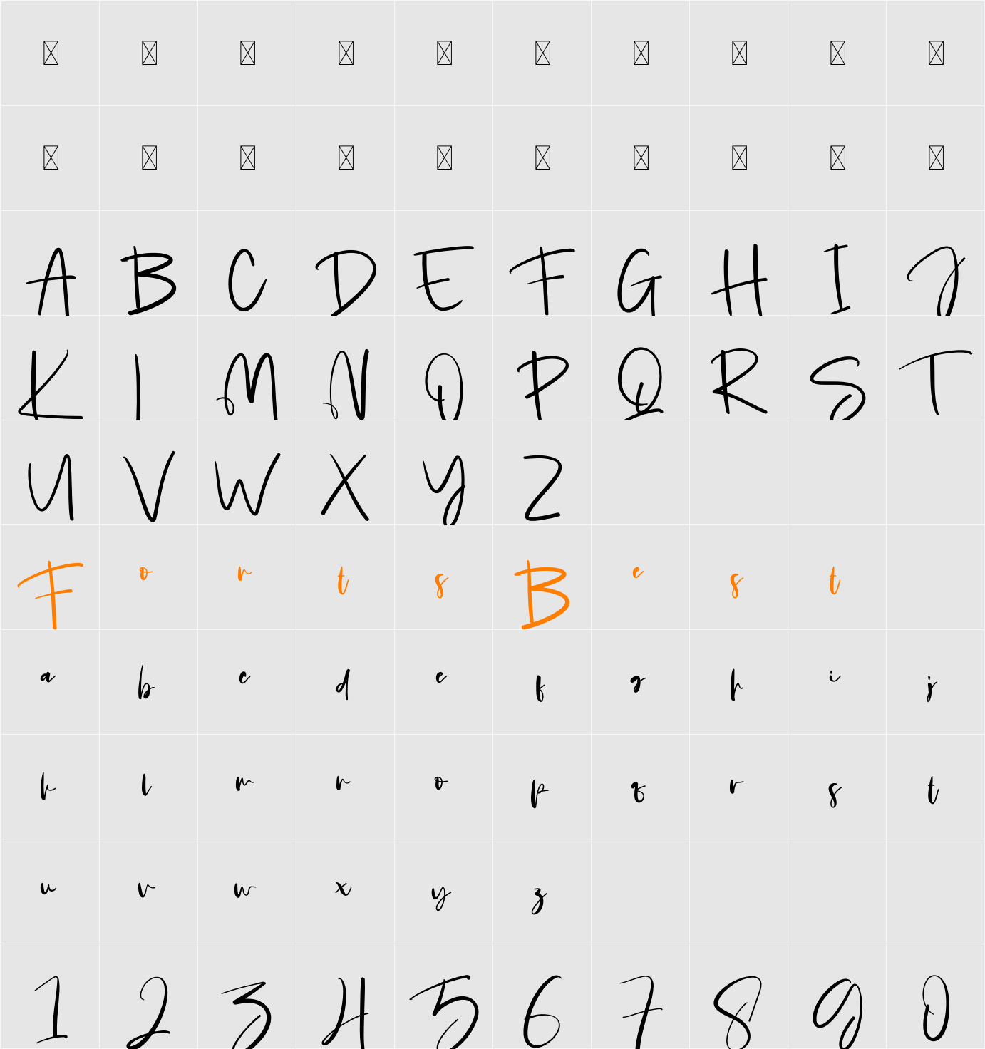 Calligraphy Signatur Character Map