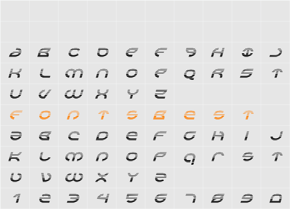 Aetherfox Gradient Italic Character Map