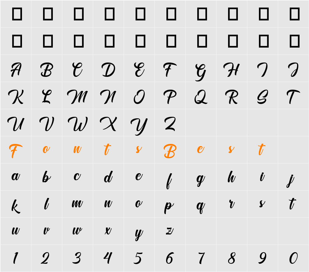 Lolyta Script Character Map