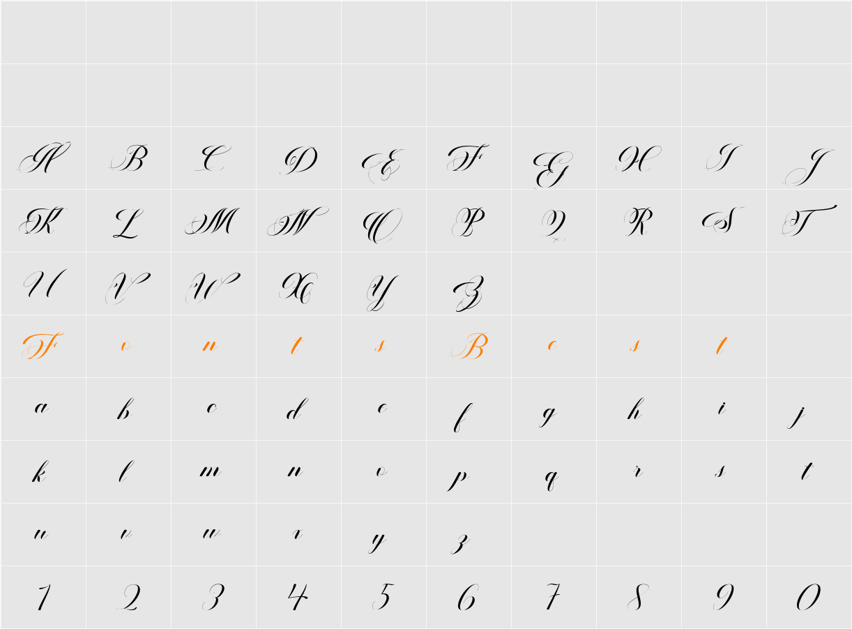 Ballistic Script Character Map