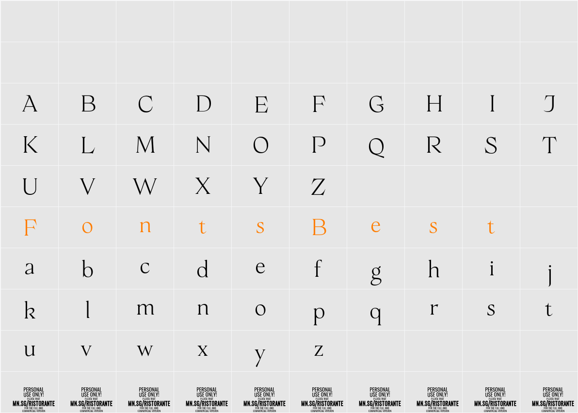 Ristorante Serif PERSONAL USE Character Map