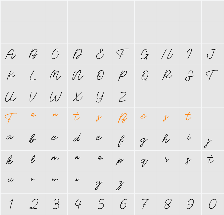Thursday Script Character Map