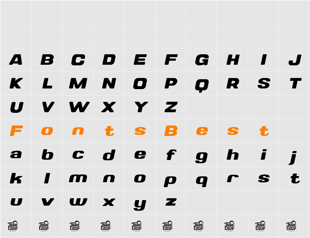 Valonik Slant Character Map