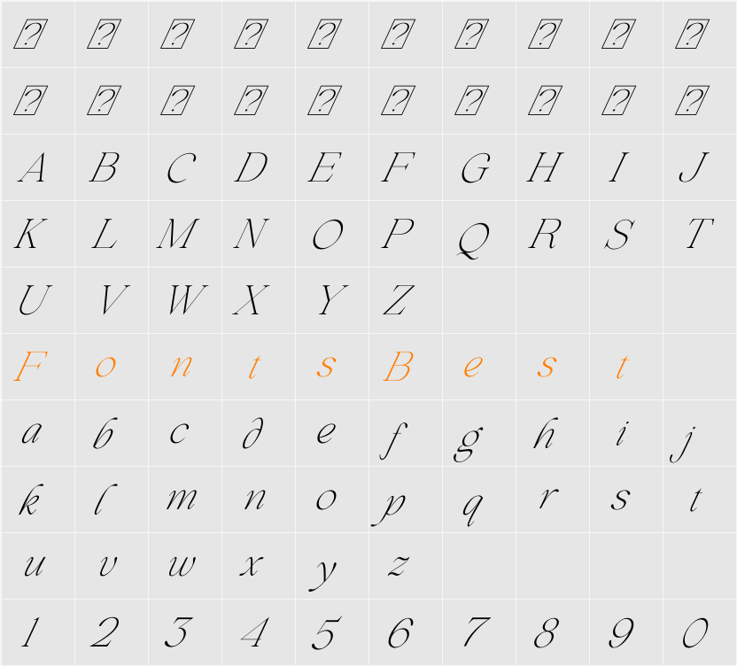 Beautiful Comethrue Thin Ultra Condensed Character Map