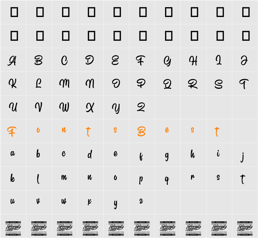 Rowsthin Character Map