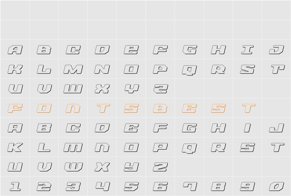 Fawkes Outline Italic Character Map