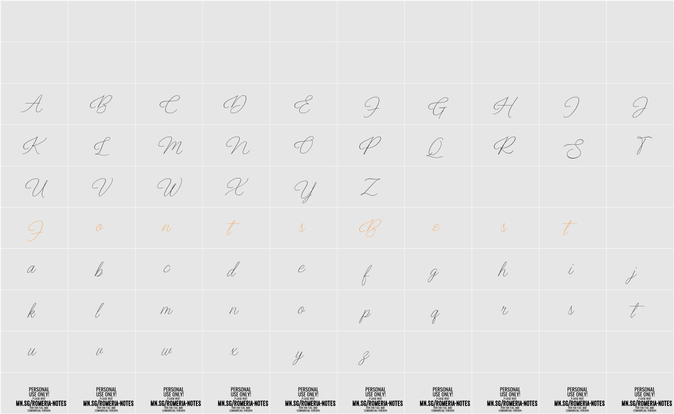 Romeria Notes PERSONAL USE Character Map