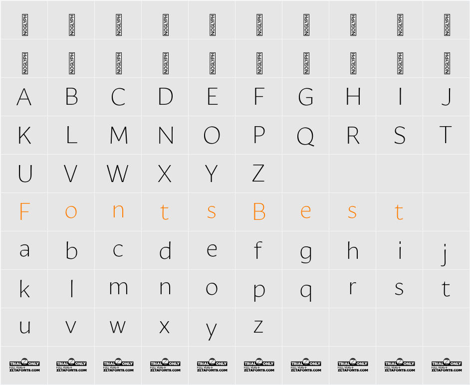Ambra Sans Trial Light Character Map