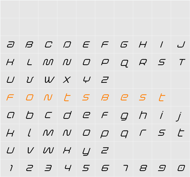 Fox on the Go Super-Italic Character Map