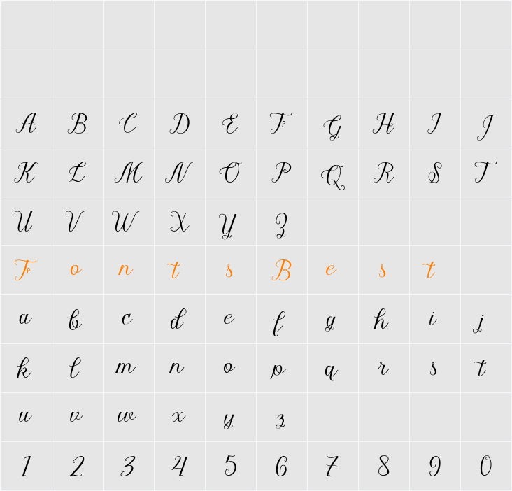 Madelina Script Character Map