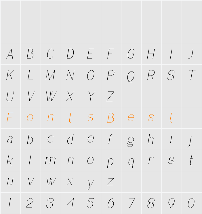 Delicate Elegance Italic Character Map