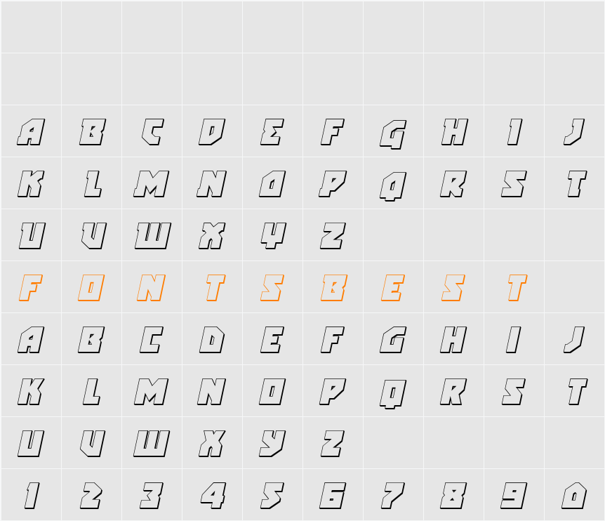 Arctic Guardian 3D Italic Character Map