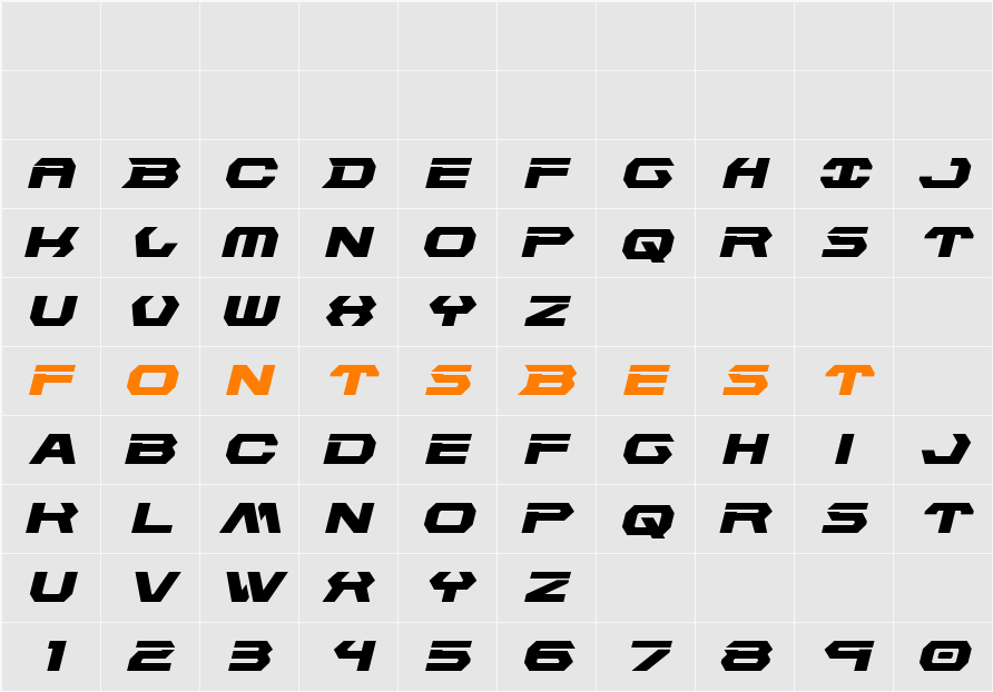 New Cyborg Expanded Italic Character Map