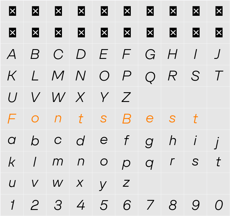 SFT Schrifted Sans TRIAL Light Character Map