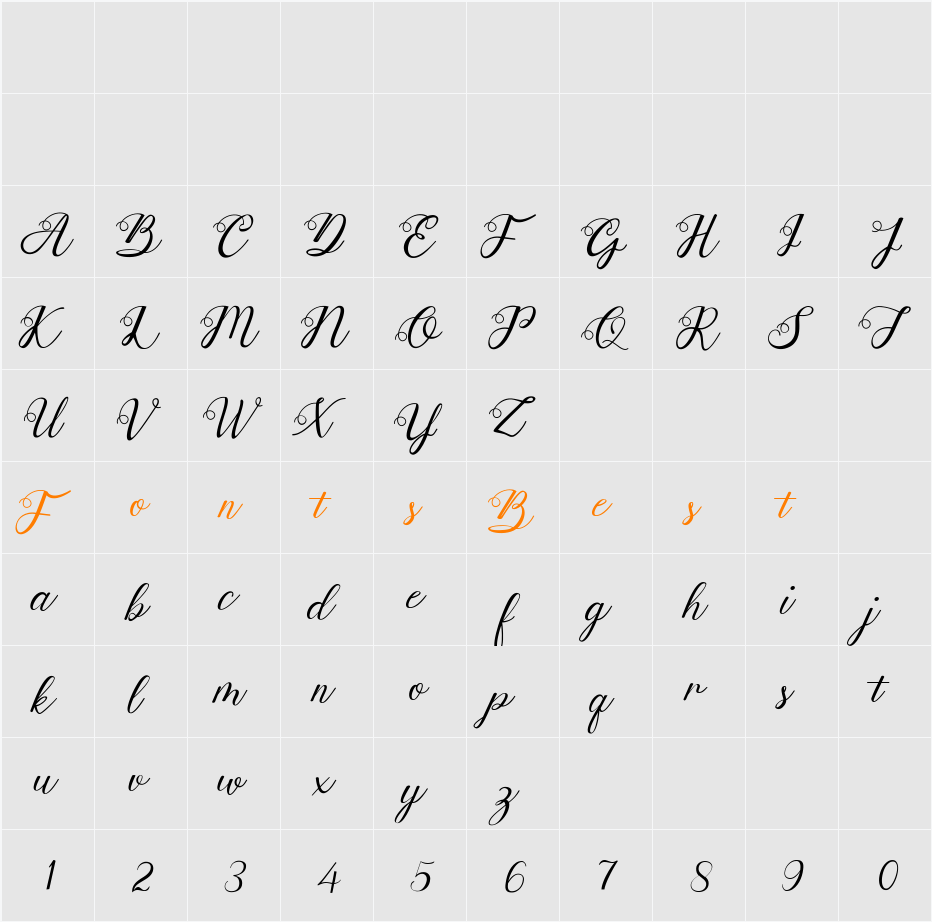 Anjelina Modern Calligraphy Character Map