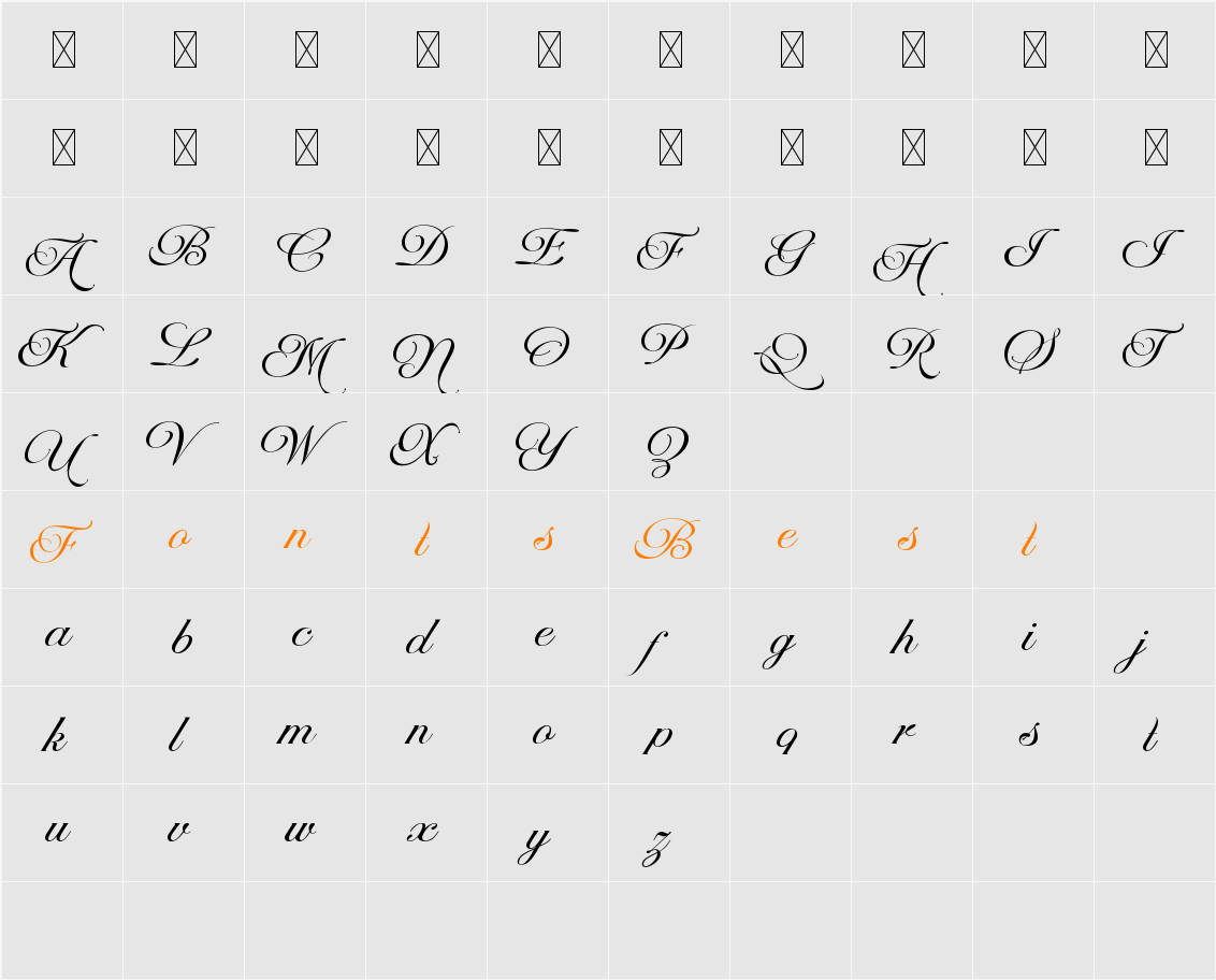 Orliet Pro Script Character Map