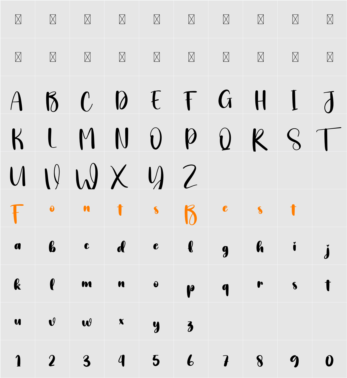 Bold Style Character Map