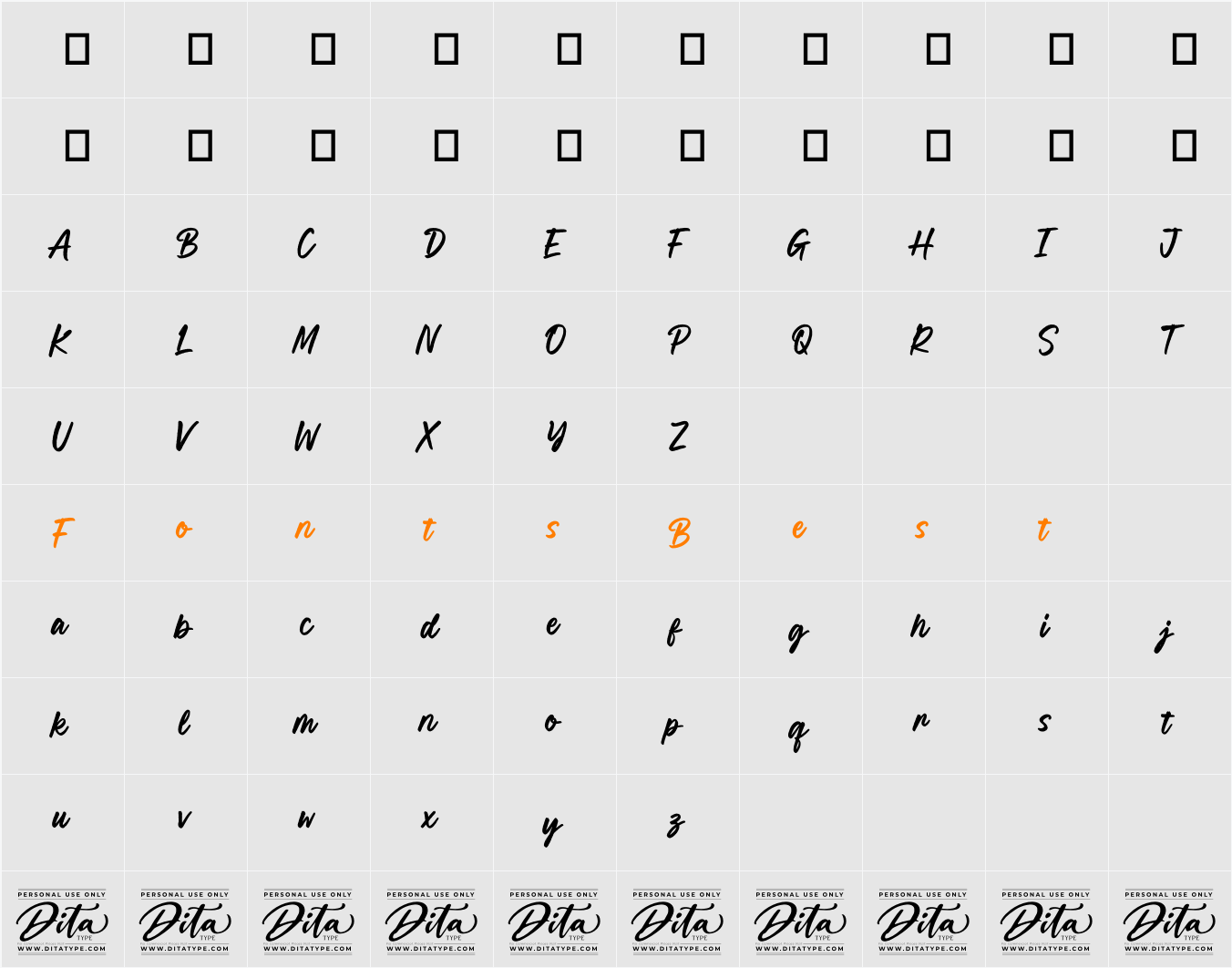 Rolling Brush Character Map