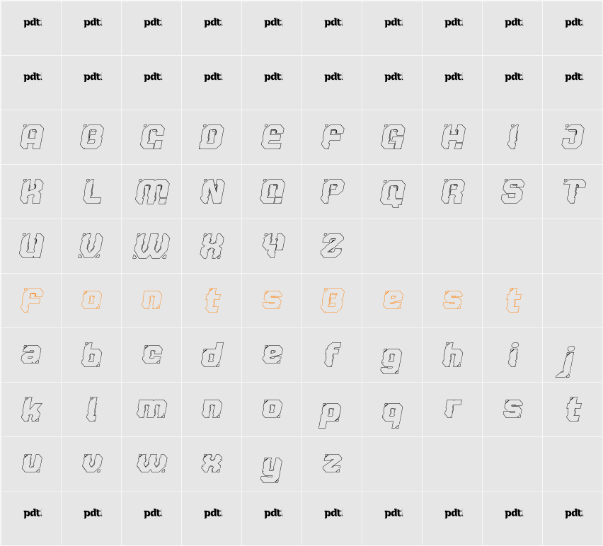 RAXON-OutlineSlant Character Map