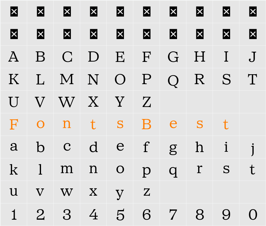 SFT Schrifted Serif TRIAL T T Character Map