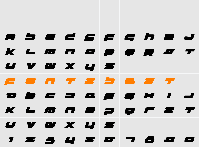 Delmoto Super-Italic Character Map