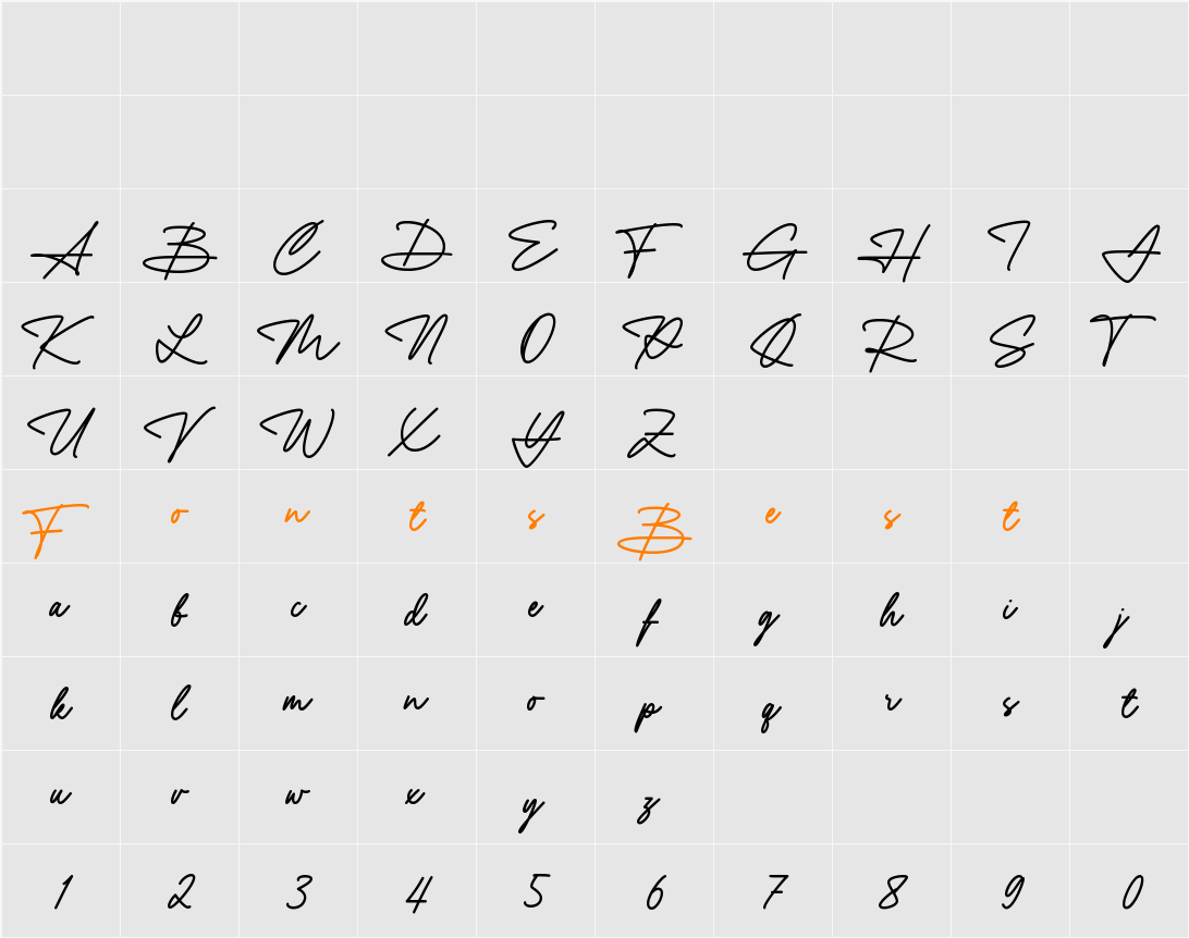Yustine Signature Character Map
